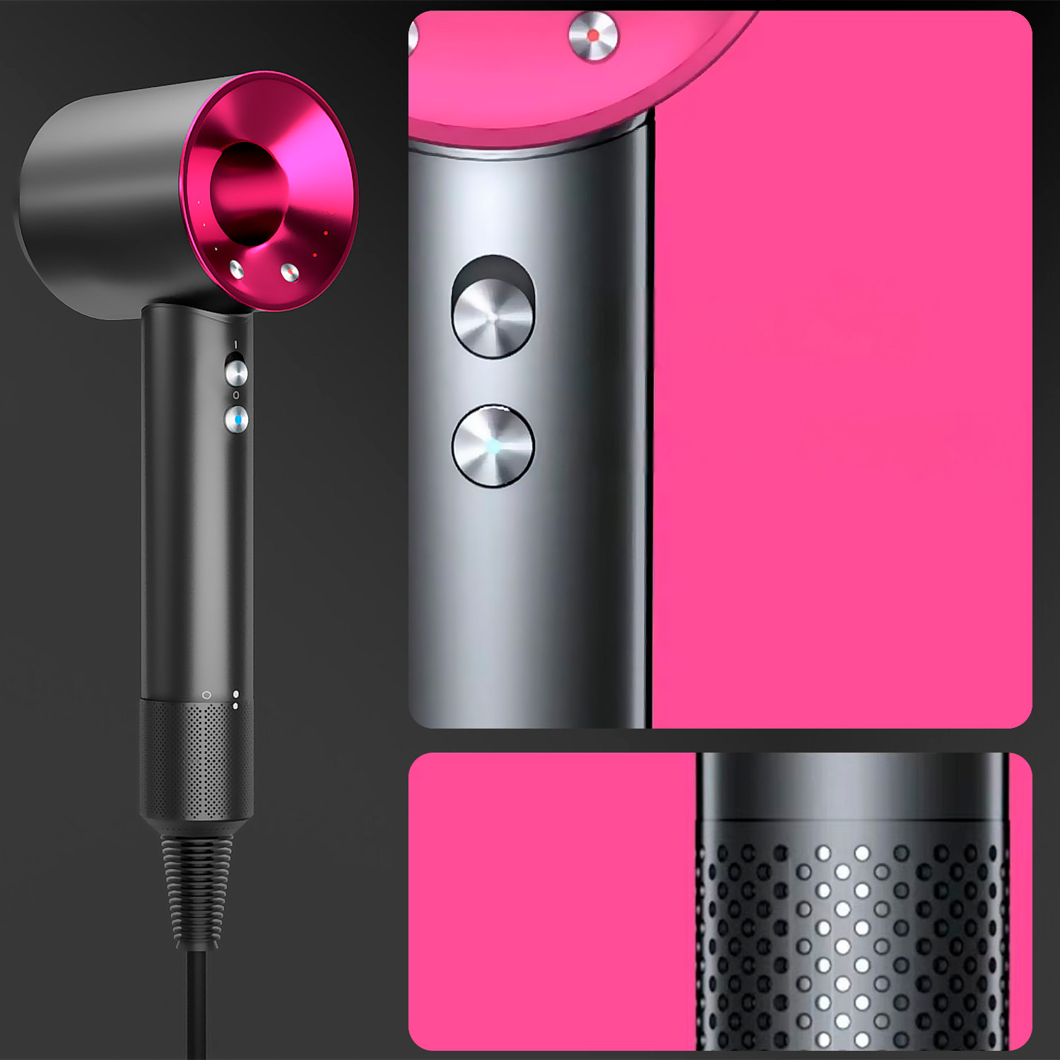 Asciugacapelli ionico con 5 testine, 4 livelli di temperatura e 3 livelli di velocità con 1600W di potenza.