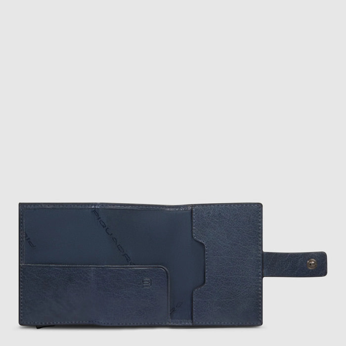 Piquadro Portacarte automatico in metallo e pelle, schermato con protezione RFID