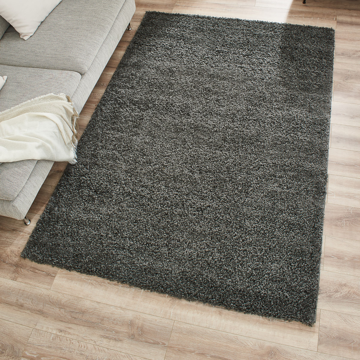Uni - tapis de salon en laine artificielle anthracite