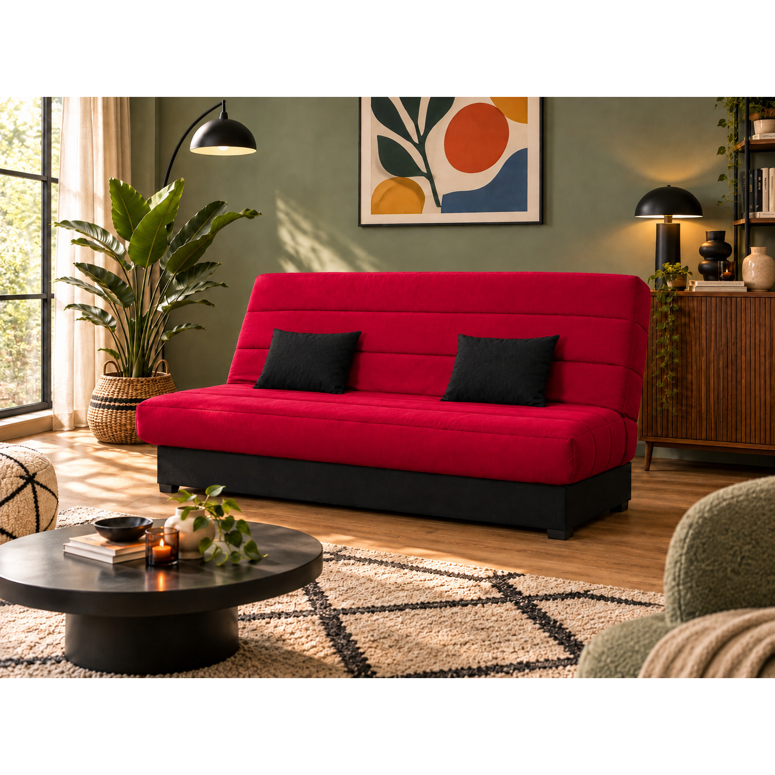 Canapé convertible Cecilia, matelas Simmons ressorts, 130 x 190 cm, rouge