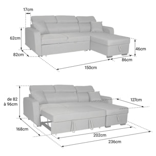 Canapé d'angle convertible WARREN 3 places simili noir