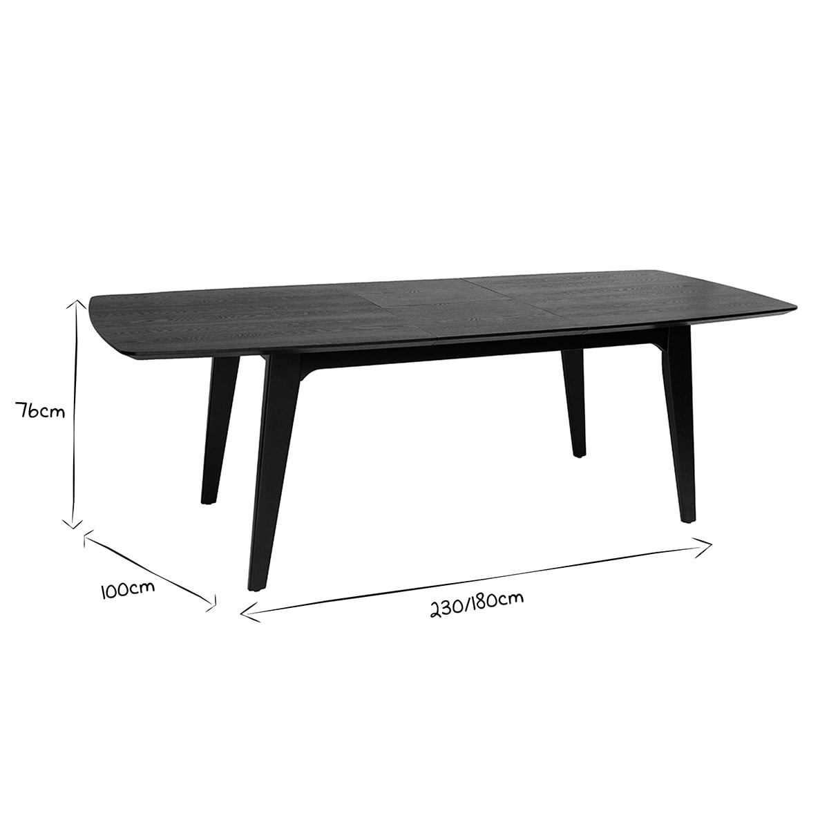 Table extensible rallonges intégrées rectangulaire en bois noir chêne L180-230 cm FIFTIES