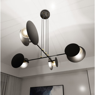 Lampada a sospensione Idea con cerchi geometrici in acciaio nero opaco