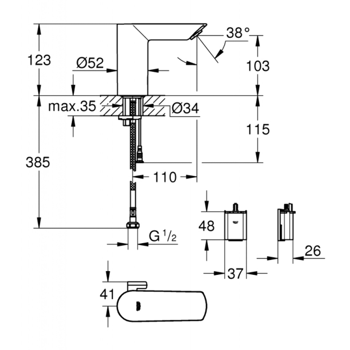 Mitigeur lavabo infrarouge avec limiteur de température Bau Cosmopolitan E