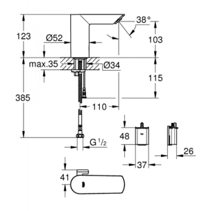 Mitigeur lavabo infrarouge avec limiteur de température Bau Cosmopolitan E