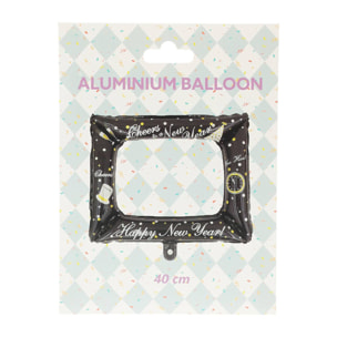 Set de globos para año nuevo - marco 40cm, banner 55cm, champagne 83cm y orbe 35cm