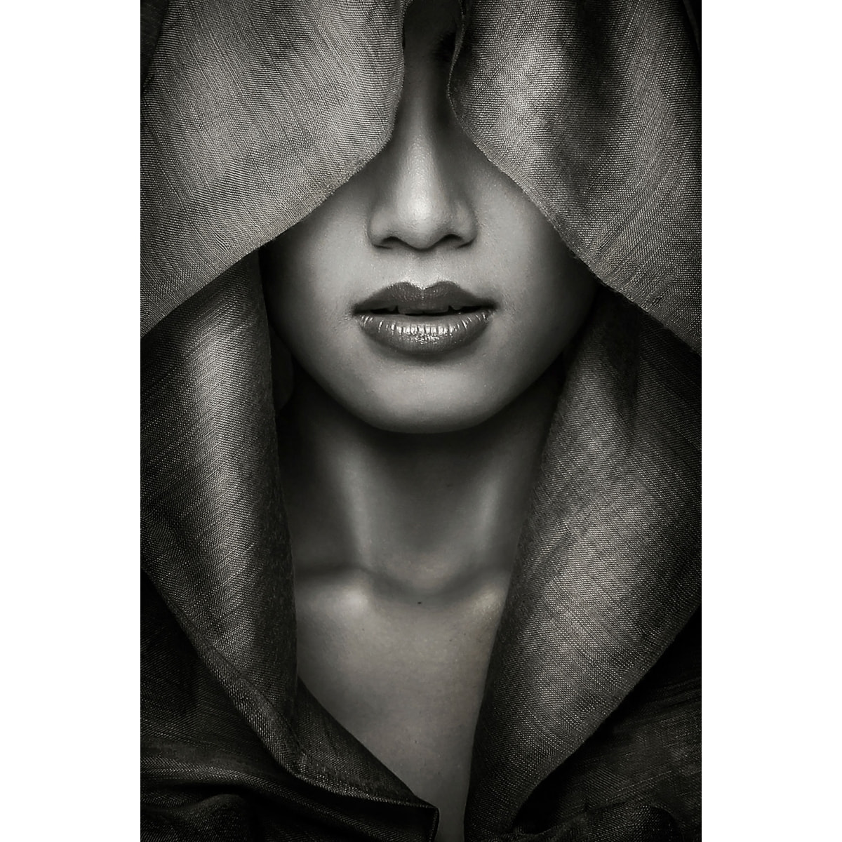 Tableau noir et blanc Portrait - Capuche Tableau alu Dibond