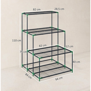 Soporte para Plantas de 4 Niveles, Estantería para Plantas de Acero, Diseño en Escalera, Soporte para Macetas para Interior y Exterior, Jardín, Balcón y Patio, 94x84x110 cm, Verde Oscuro