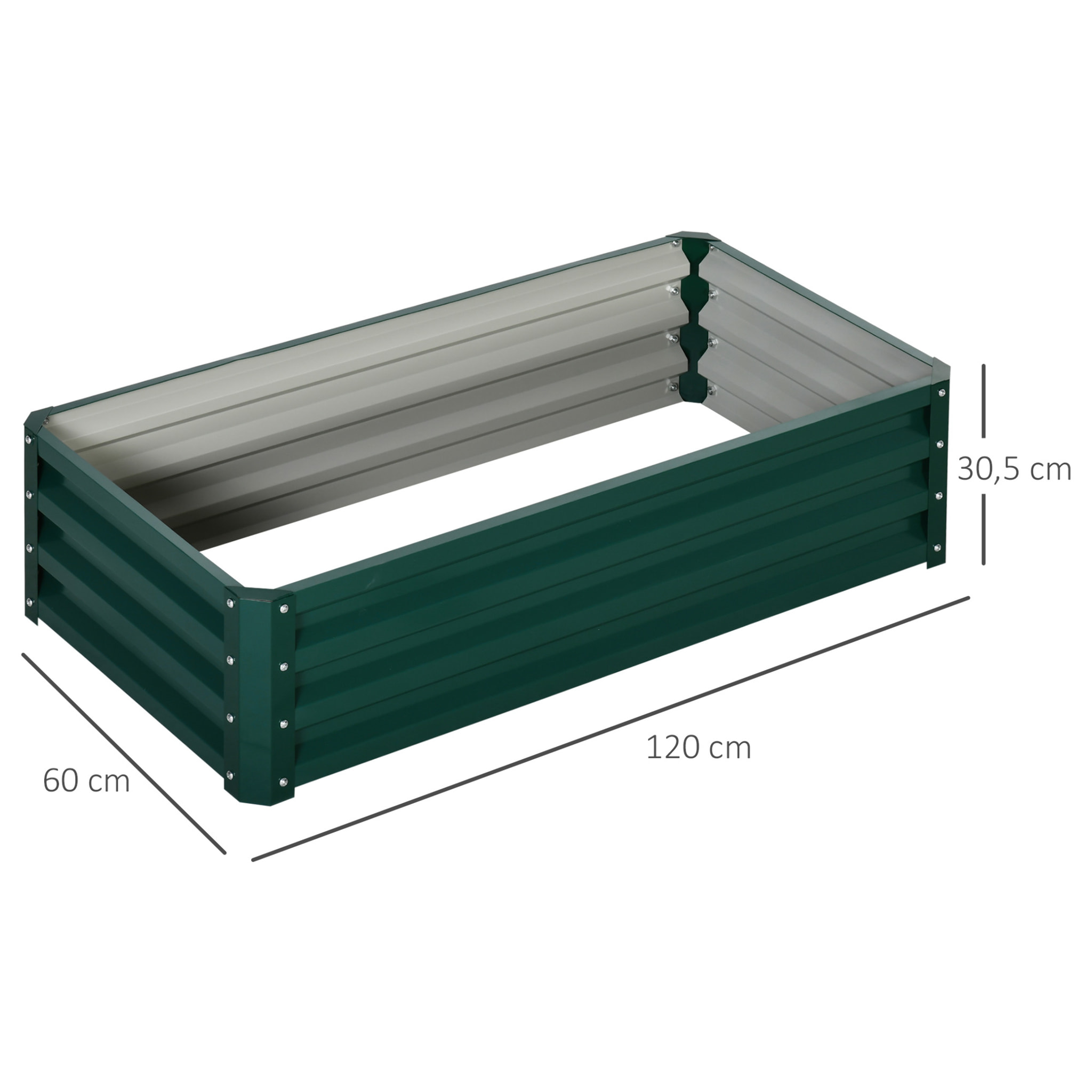 Carré potager de jardin dim. 120L x 60l x 30H cm tôle d'acier ondulée vert