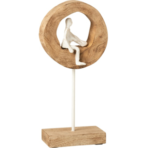 J-Line personnage Penseur Cercle - bois/aluminium - naturel/blanc