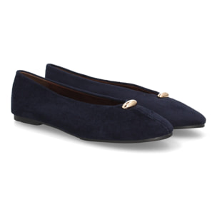 Bailarinas Mujer Efecto Ante con Adorno Dorado. Zapatos Planos Elegantes
