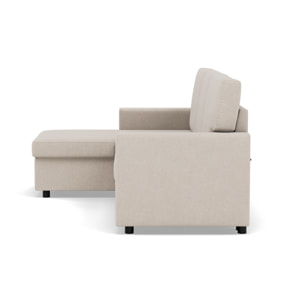 Meiya - canapé d'angle réversible 4 places convertible avec coffre en tissu - Beige