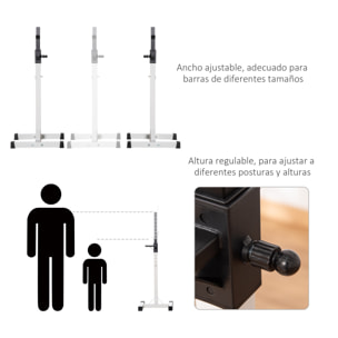 Soporte para Barras de Pesas Ajustable Estante de Acero para Levantamiento de Pesas Carga Máx. 150 kg Entrenamiento en Gimnasio Hogar 52x48x105-160 cm Blanco