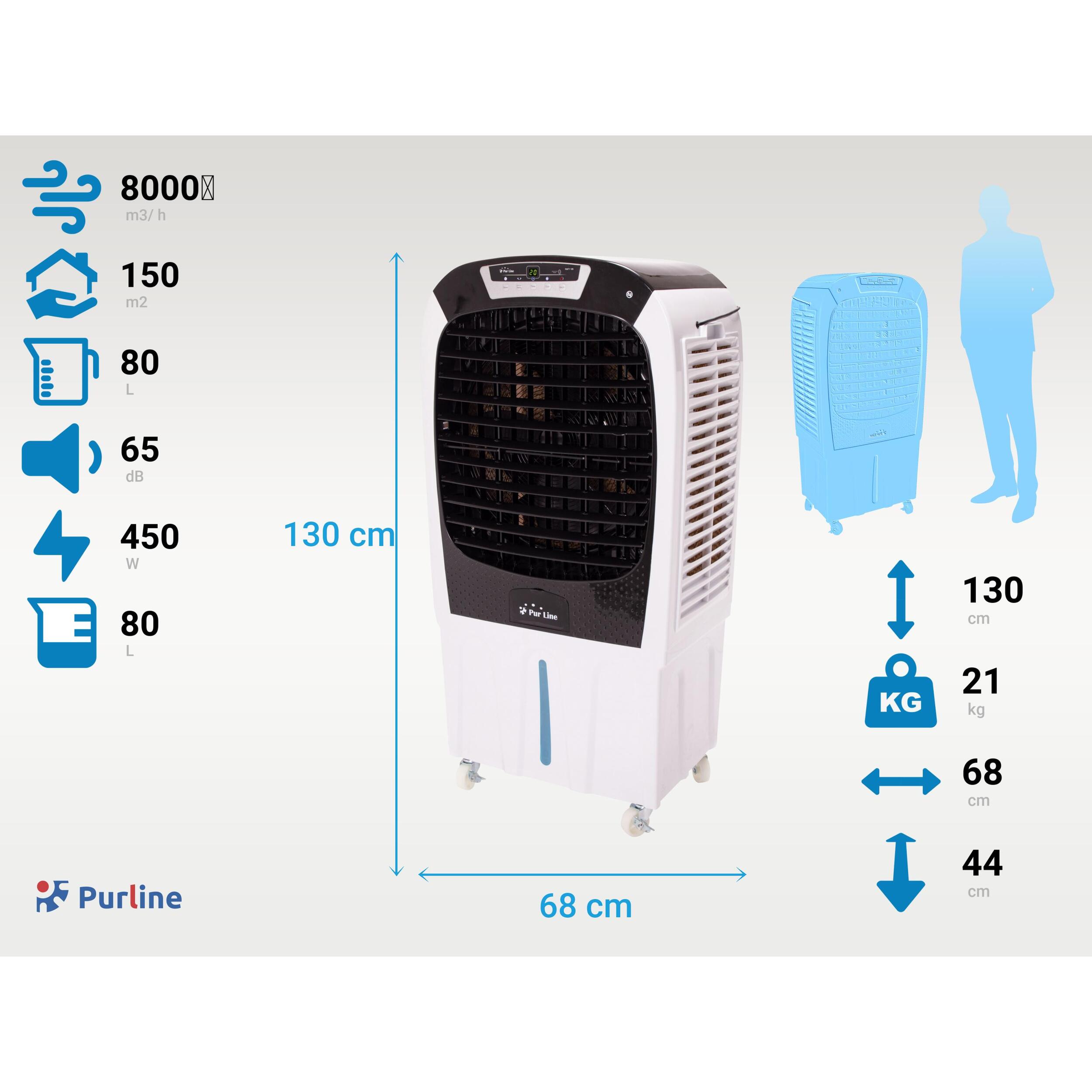 Rafraichisseur d'air par évaporation à débit élevé avec télécommande et roues