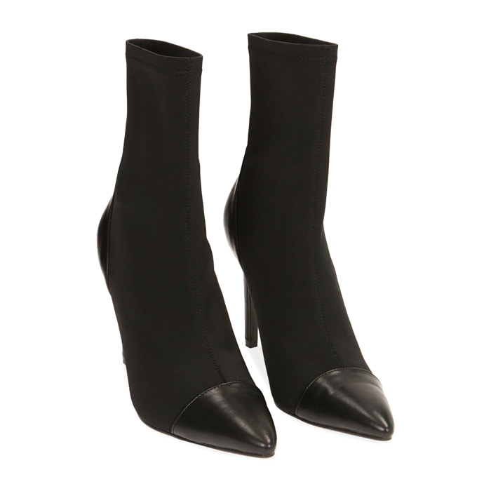 Ankle boots neri in lycra, tacco 10 cm.