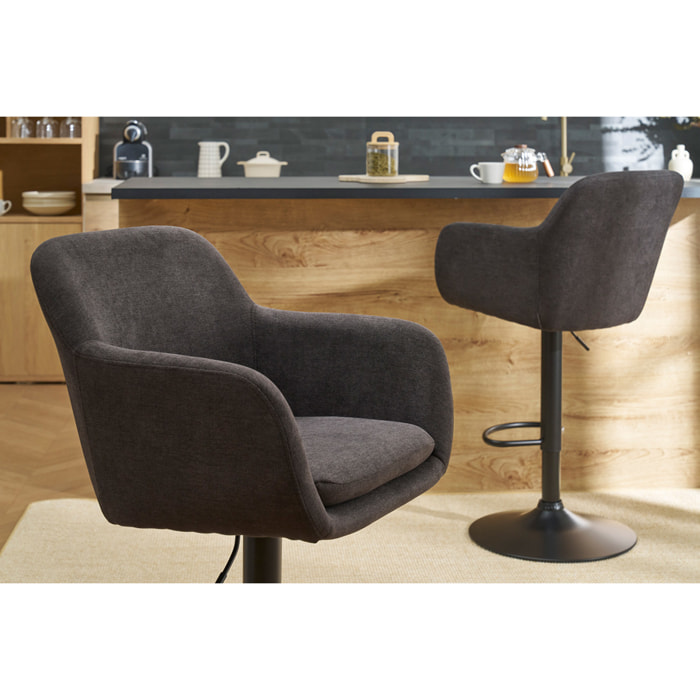 Tabourets de bar réglables tissu effet velours gris foncé et métal (lot de 2) AMIKA