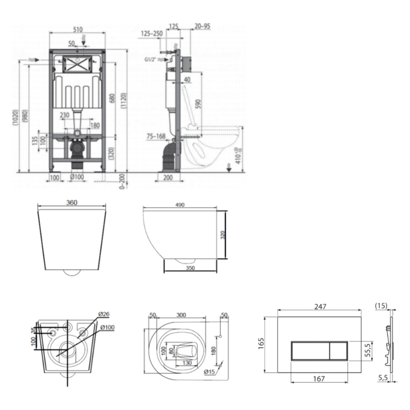 Pack WC bâti-support autoportant + WC sans bride Ceramia PixL avec abattant SoftClose + plaque (STCEPXWT03-U)