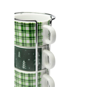 Coffret 4 tasses à café avec support Excelsa – Green Winter, Porcelaine Verte