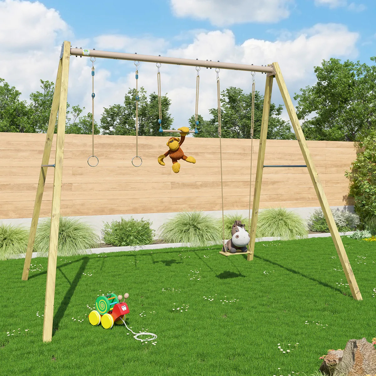 Balançoire en bois poutre métal 3 m Adulte SKYLER 2 - 3 personnes