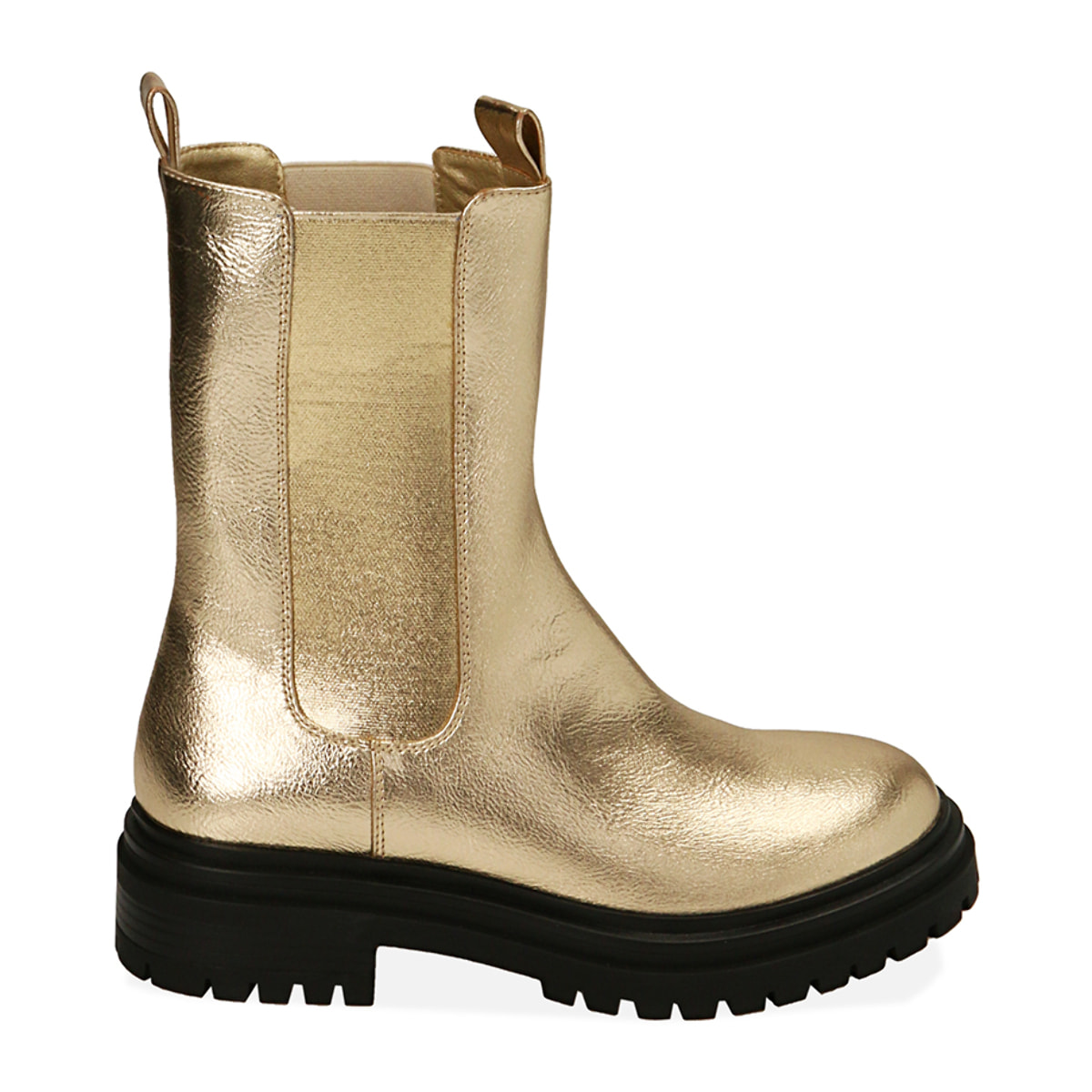 Chelsea boots oro laminato, tacco 4,5 cm