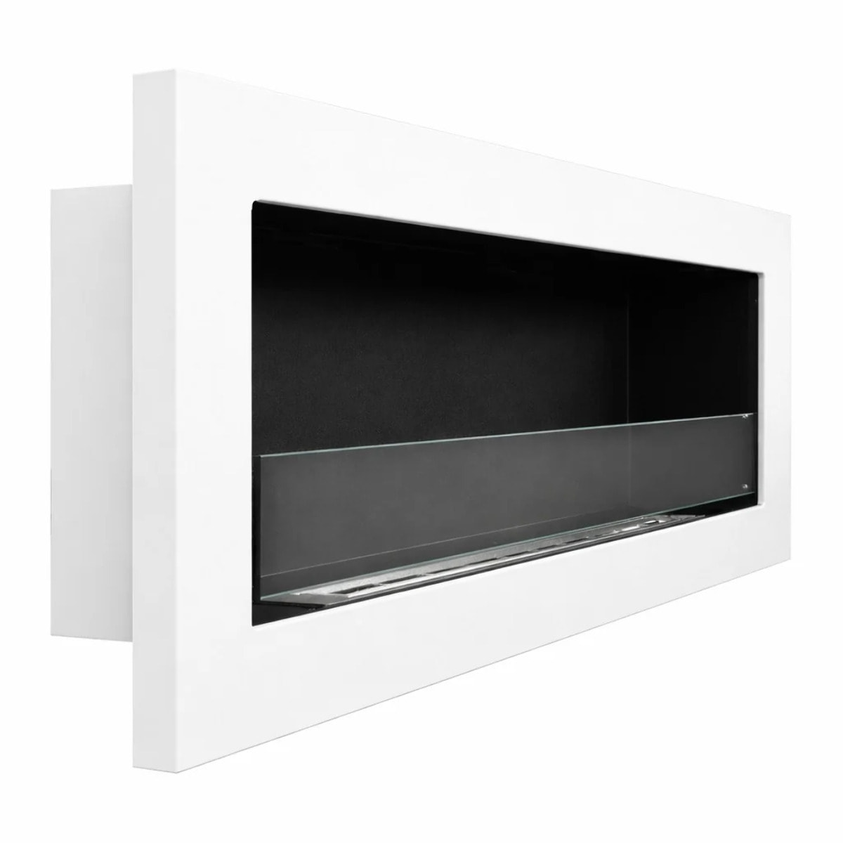 Livorno 120 - Camino a Bioetanolo da Parete o Incasso 120x40x15 cm con Bruciatore 1,25lt in Acciaio Bianco