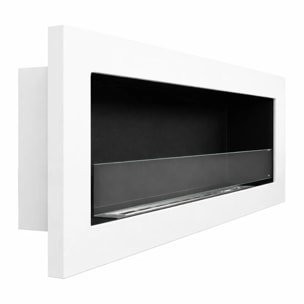 Livorno 120 - Camino a Bioetanolo da Parete o Incasso 120x40x15 cm con Bruciatore 1,25lt in Acciaio Bianco