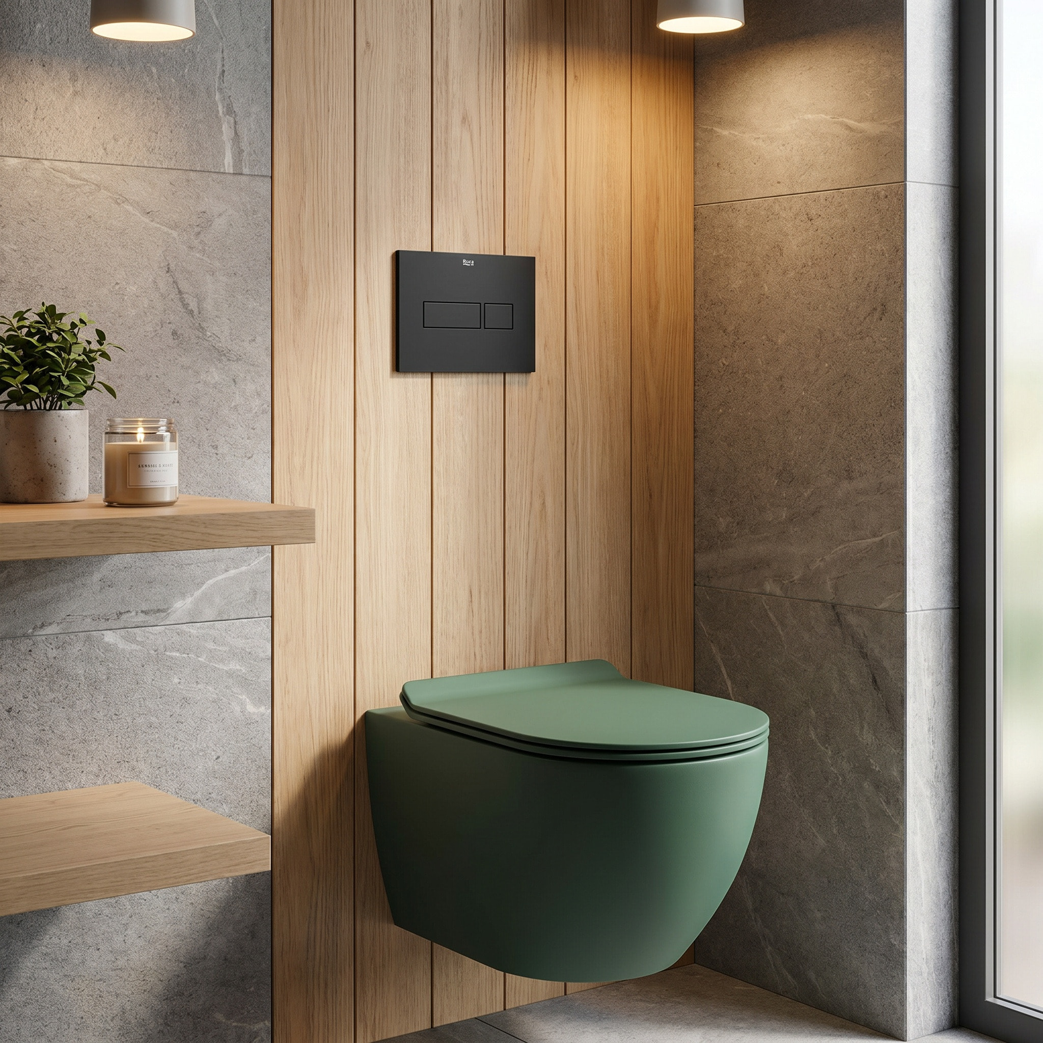 PixL WC suspendu en céramique Vortex , fixations invisibles + abattant Soft-Close, Vert mat (CEPX010RTORPGEM)