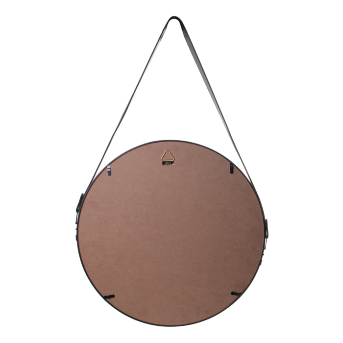 Miroir Rond Avec Anse Pu Noir 40cm
