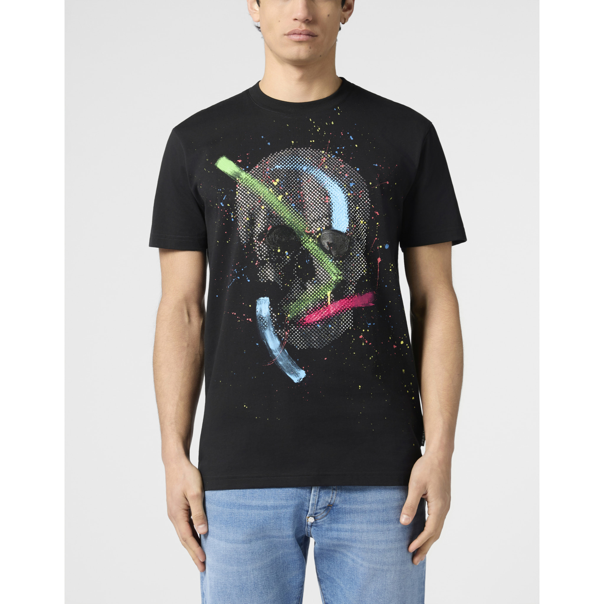 PHILIPP PLEIN Round Neck T-Shirt Paint Splash Skull