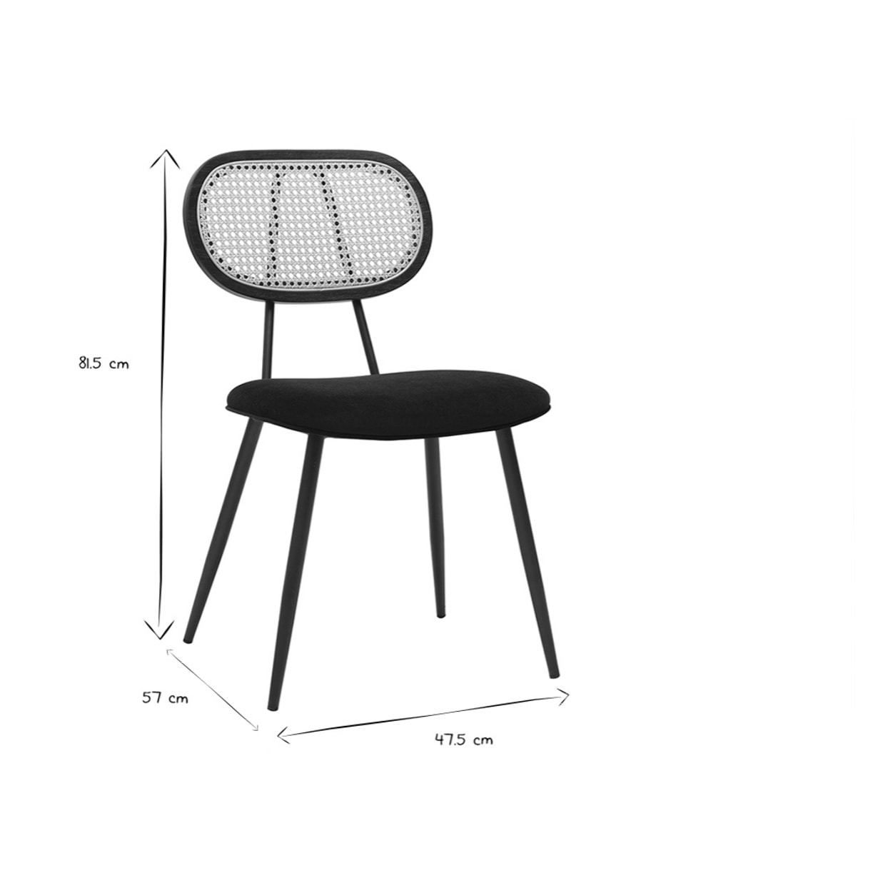 Chaises design noires en tissu velours, métal et cannage rotin (lot de 2) SWANN