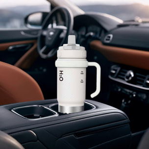 Termo MD-058 de 800 ml con sellado antifugas, filtro colador integrado y pajita incluida. Tapa con doble apertura, asa de transporte e interior de acero inoxidable.
