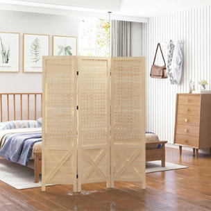 Paravent intérieur en bois 3 panneaux 114 x 144,5 cm pliable bois naturel