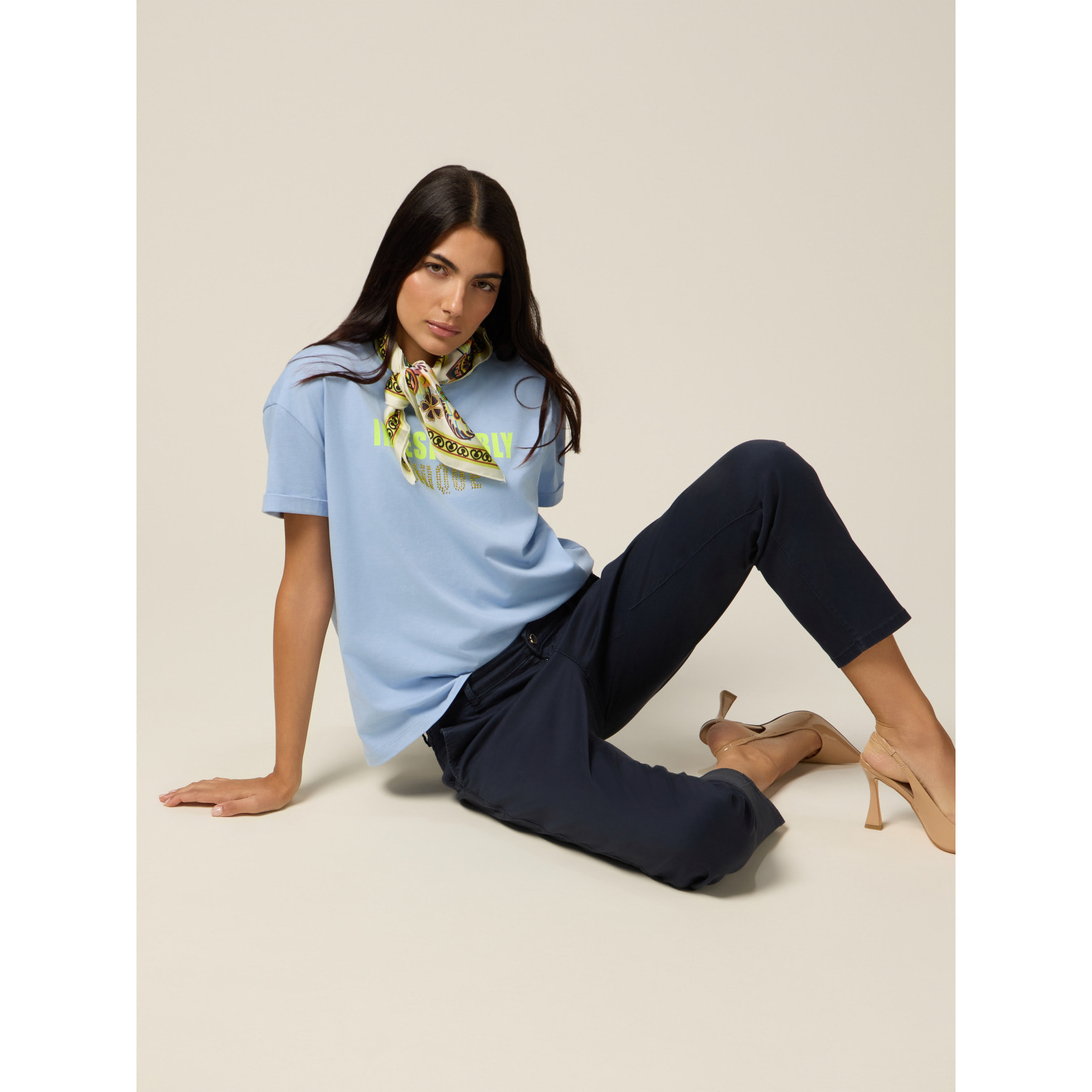 Oltre - Pantaloni chinos in cotone-lyocell - Blu