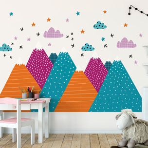 Stickers muraux enfants - Décoration chambre bébé - Autocollant Sticker mural géant enfant montagnes scandinaves NITIKA