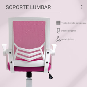 Vinsetto Silla de Oficina Ergonómica Silla Escritorio Giratoria con Altura Ajustable Reposabrazos Abatible Soporte Lumbar Transpirable para Adolescentes Adultos 62,5x55x94-104 cm Rosa