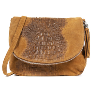 Amanda Bolso bandolera Mujer.Piel auténtica Gamuza Grabado Cocodrilo