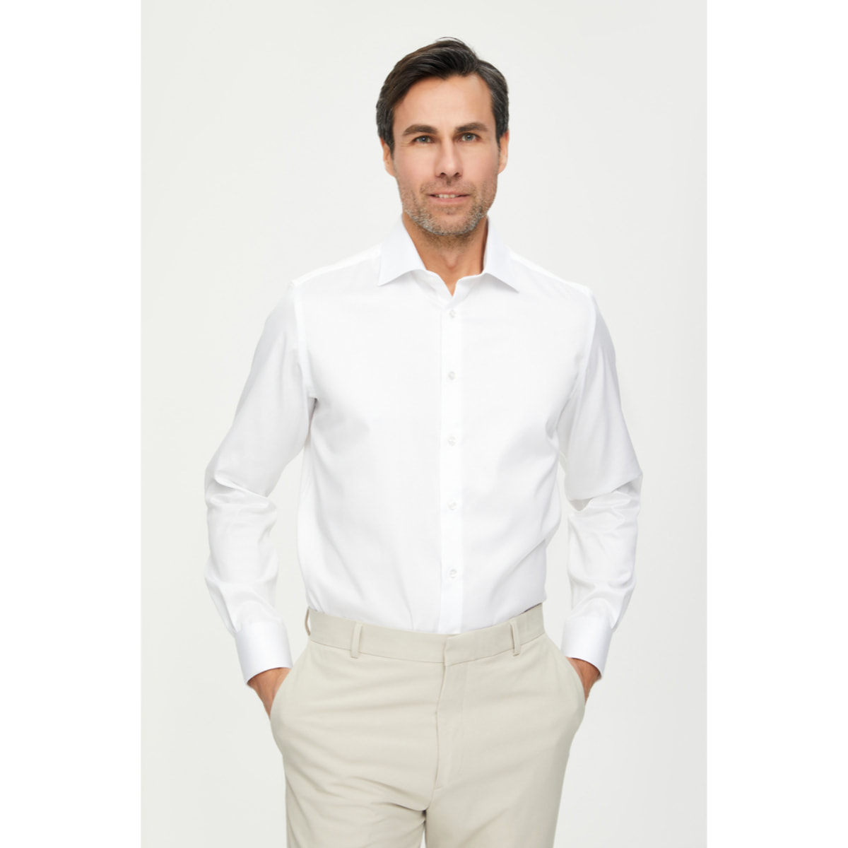 Camicia Uomo 1 Bottone Francese Slim Twill No iron Bianco