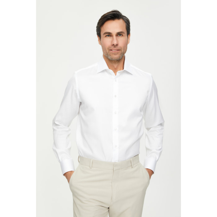 Camicia Uomo 1 Bottone Francese Slim Twill No iron Bianco