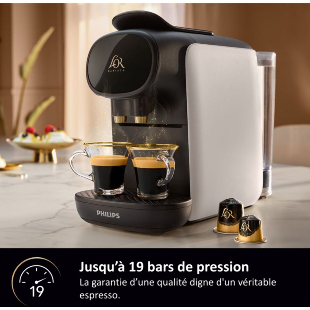 Cafetière à dosette PHILIPS LM9012/00 L'Or Barista Sublime Blanc Satin, 19 bars