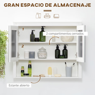 Armario de Pared con Espejo Mueble Suspendido de Baño Armario Colgante para Baño con 2 Puertas de Vidrio y Estante de Almacenamiento 80x20x65 cm Blanco