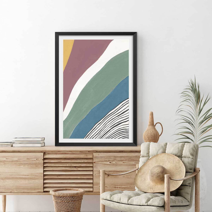 Affiche Retro coloré IV Affiche + cadre en bois - Noir