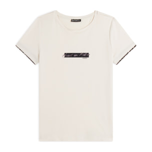 T-shirt donna in jersey viscosa con inserto animalier