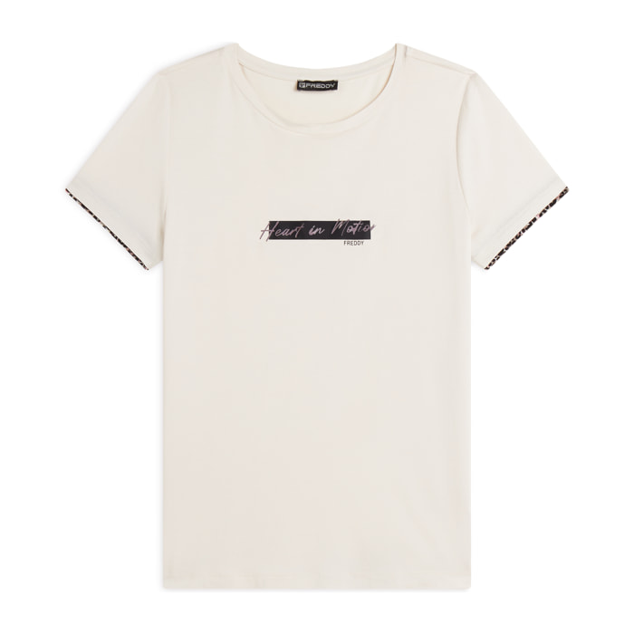 T-shirt donna in jersey viscosa con inserto animalier