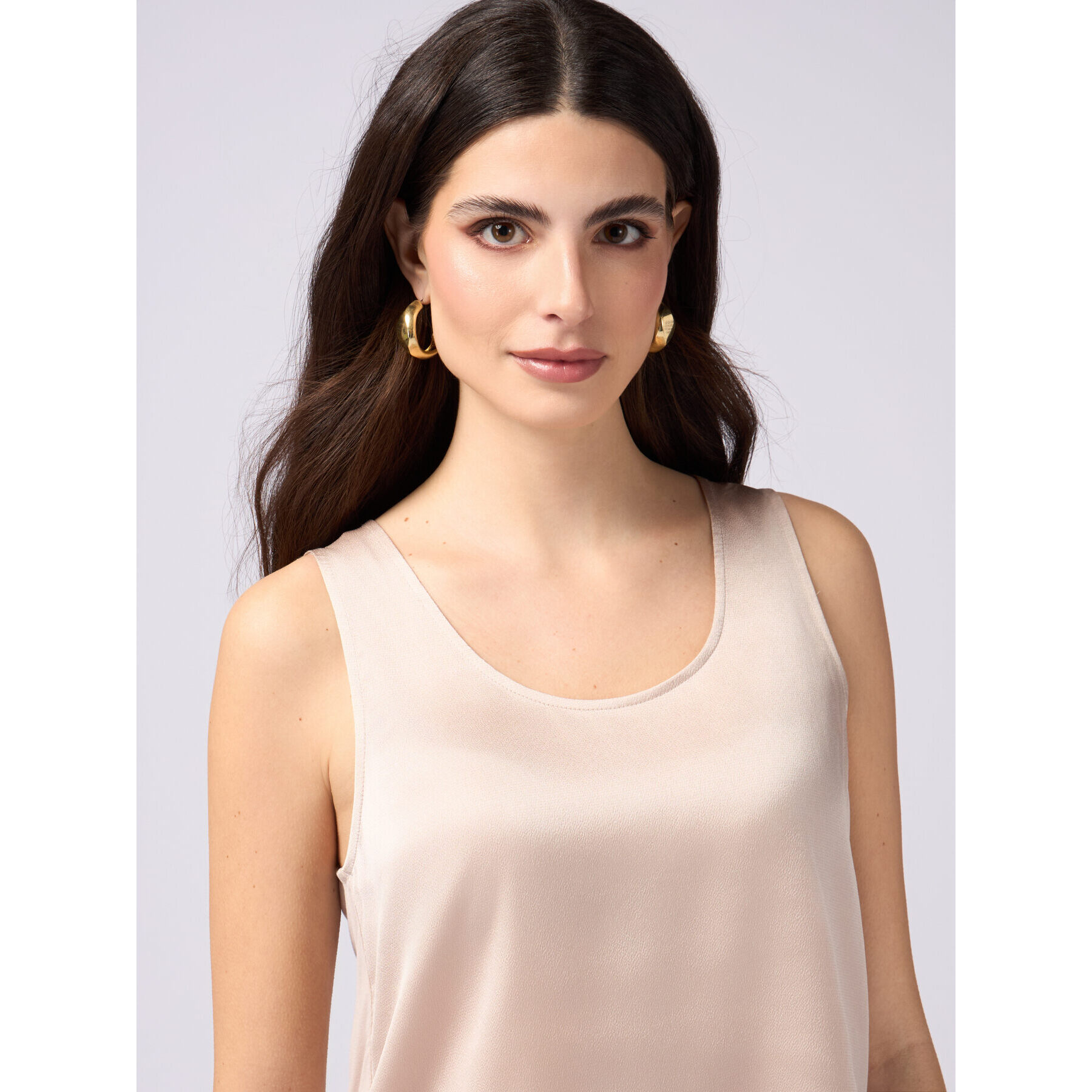 Oltre - Top bimaterial de color liso - Beige