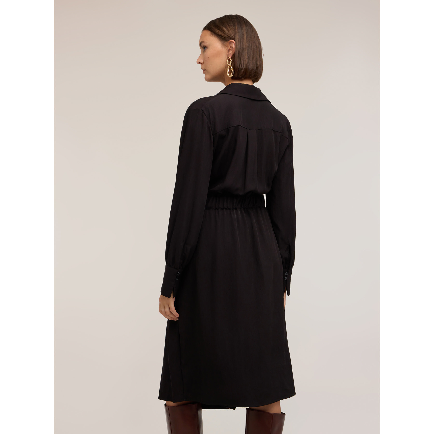 Motivi - Vestido camisero en twill drapeado - Negro