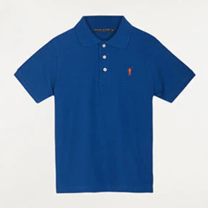 Polo azul royal infantil de manga corta con logo bordado a contraste