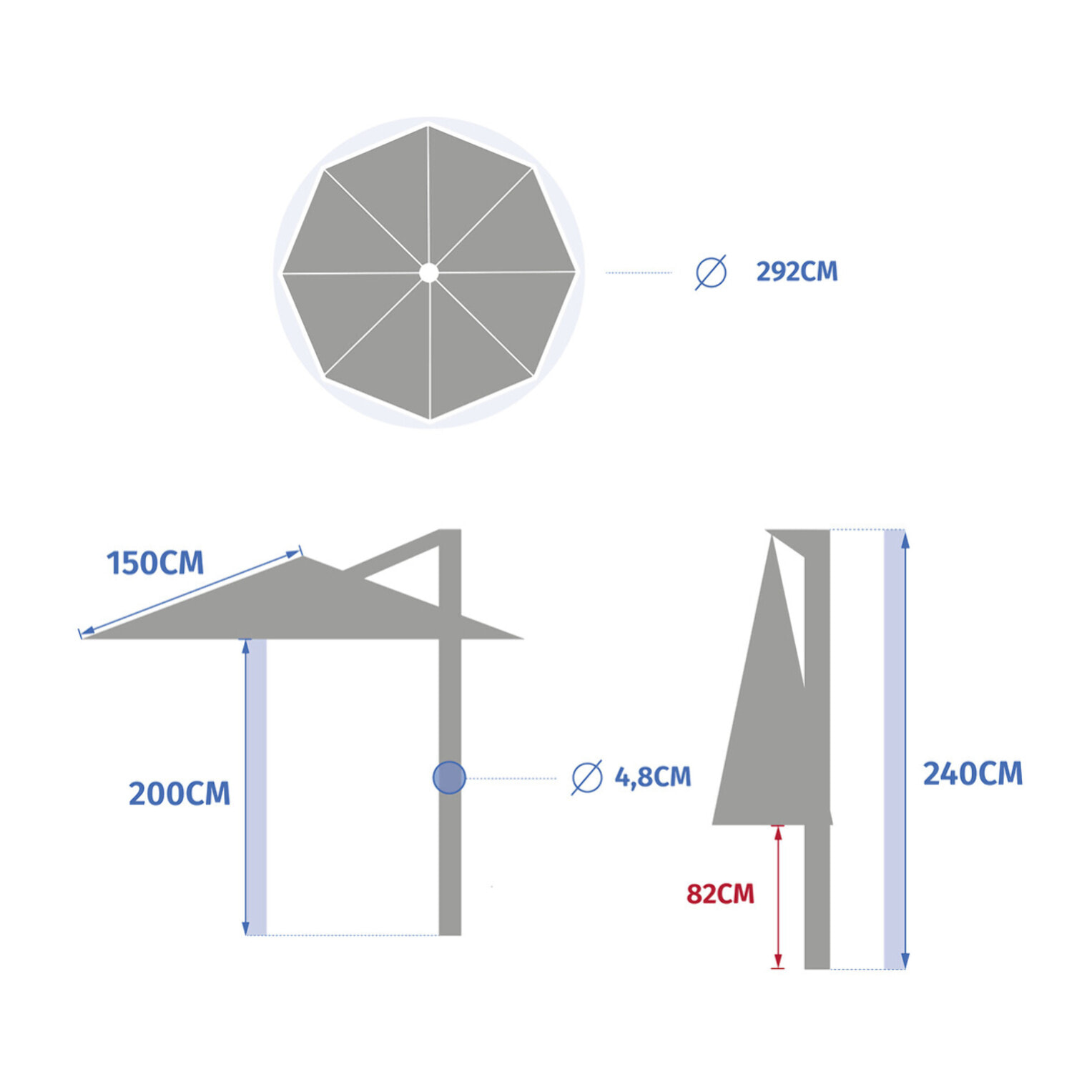 Parasol déporté rond "Manoa" Ambre 3m en aluminium acier et polyester