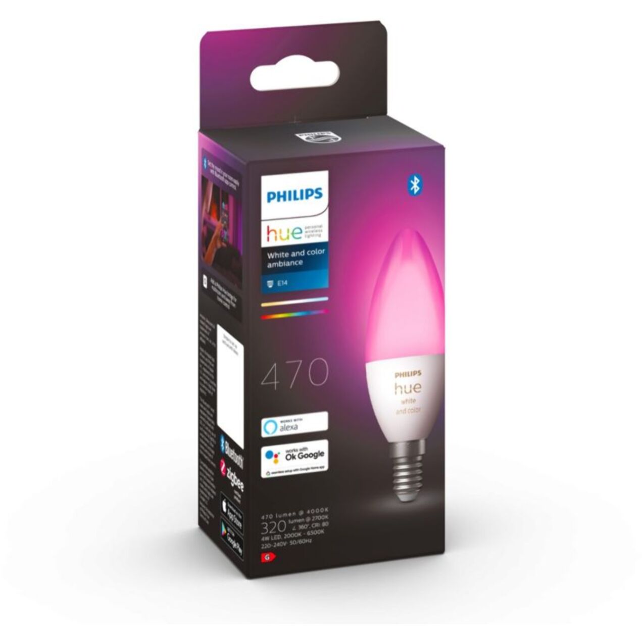 Ampoule LED connectée PHILIPS HUE E14 White&Color Ambiance Flamme