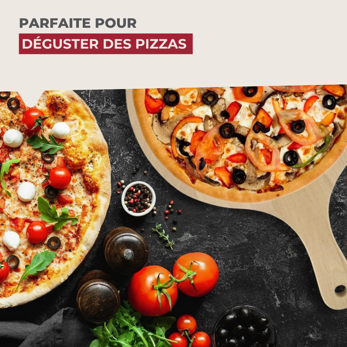 Lot de 2 planches à pizza et tarte flambée en bois 30 cm Fackelmann Pizzas Lovers