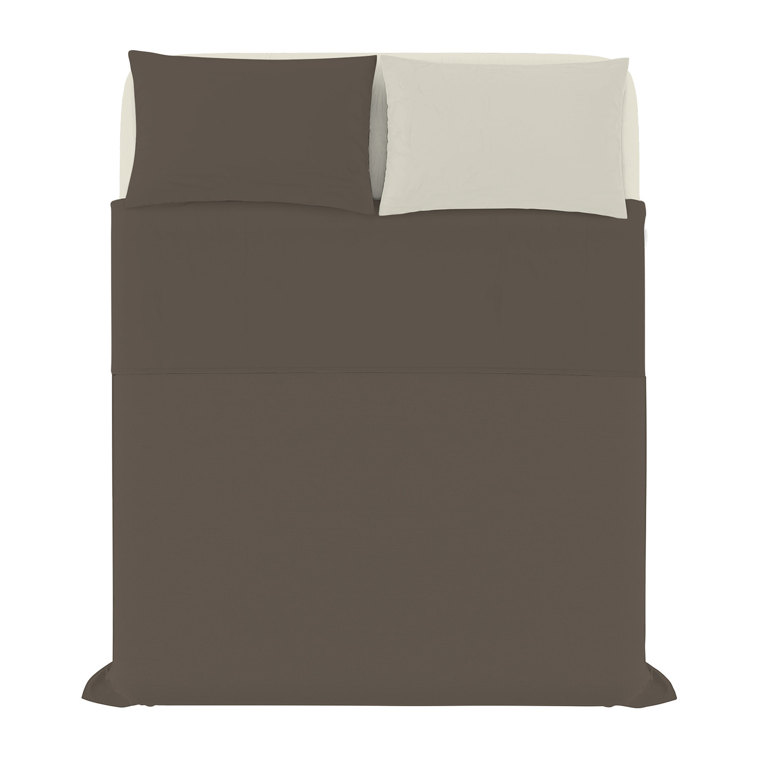COMPLETO LETTO NATURAL COLOR, 100% Cotone, Made in Italy - MARRONE/PANNA